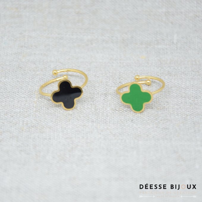 Bague en acier inoxydable trèfle noir ou vert