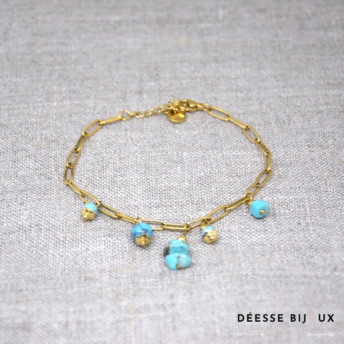 Bracelet chaine avec pierre noir, bleu ou blanc