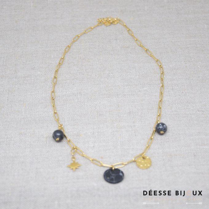 Collier acier noir ou turquoise 