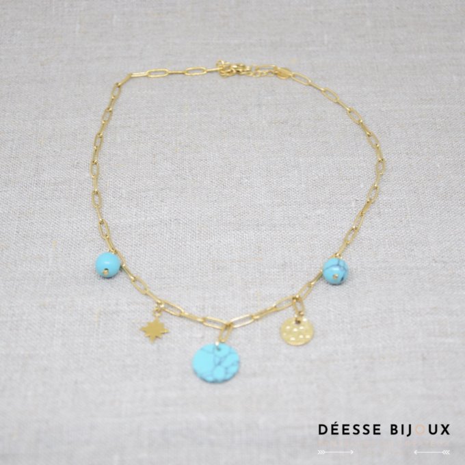 Collier acier noir ou turquoise 