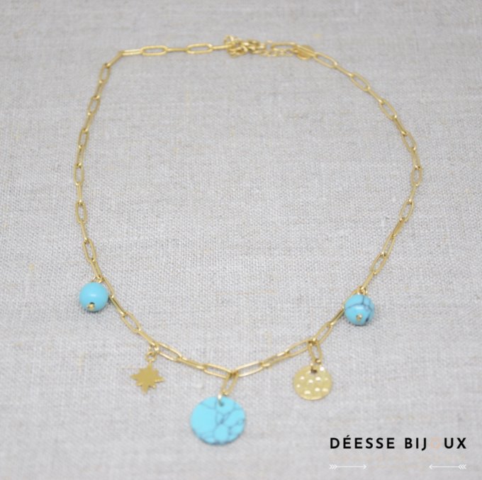 Collier acier noir ou turquoise 