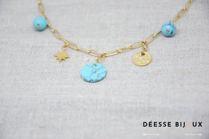 Collier acier noir ou turquoise 