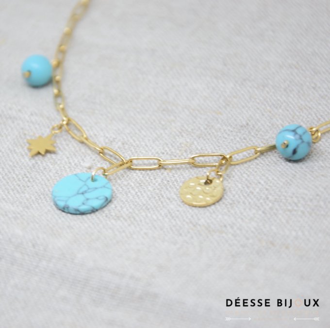 Collier acier noir ou turquoise 