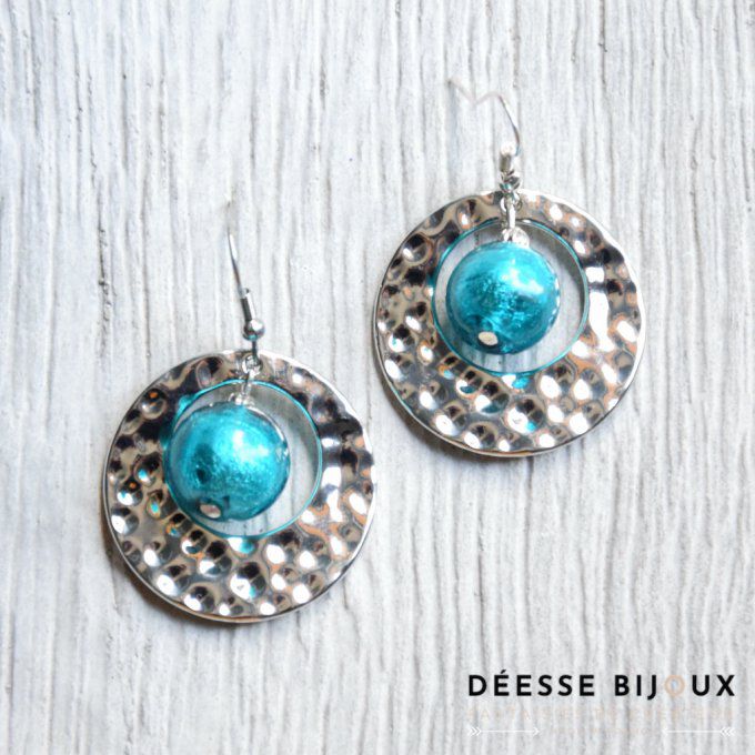 Boucles d'oreilles Verre Feuille d'argent