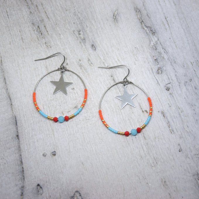 Boucles d'oreilles miyuki orange et bleu