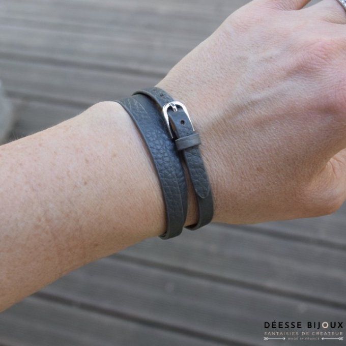 Bracelet cuir gris