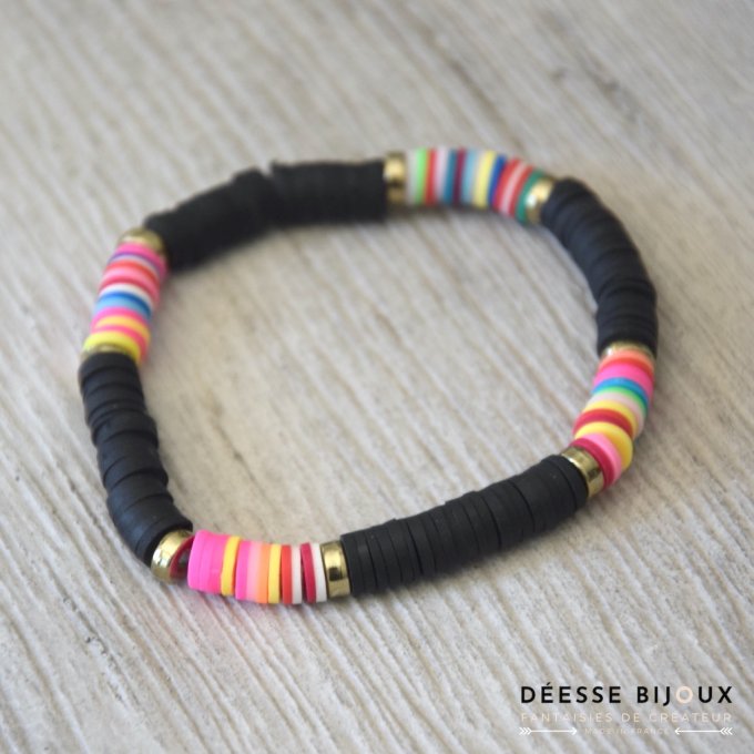 Bracelet Heishi perles noire et multicolores