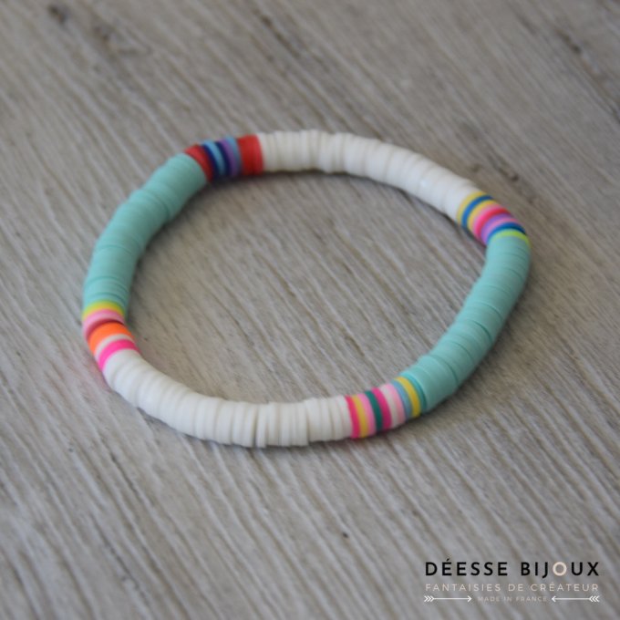 Bracelet Heishi Blanc et Turquoise