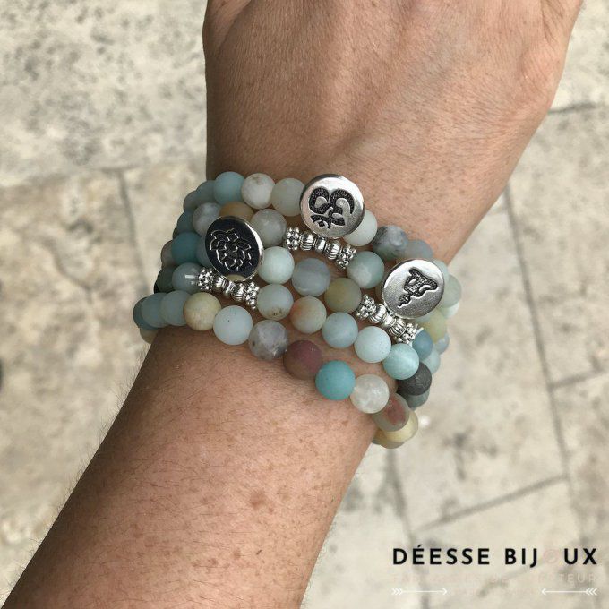 Bracelet en Amazonite et breloque bouddha, Om ou Lotus