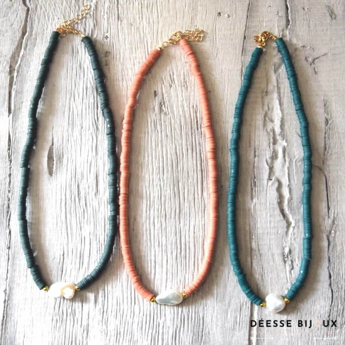 Collier Perles Heishi avec pierre