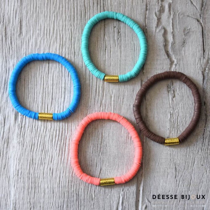 Bracelet Heishi vert, marron, corail ou bleu