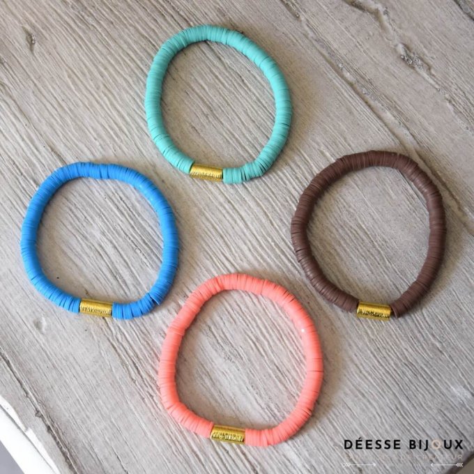 Bracelet Heishi vert, marron, corail ou bleu