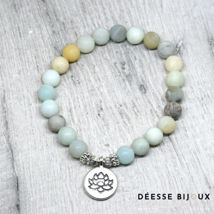 Bracelet en Amazonite et breloque bouddha, Om ou Lotus